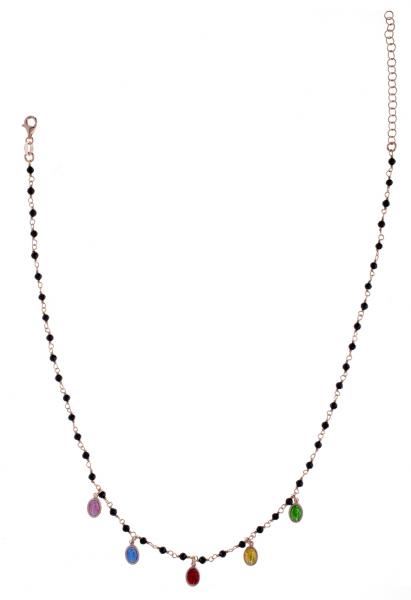Girocollo rosario Prega&Ama in argento925 con Madonnine colorate e pietre nere - cod.61058