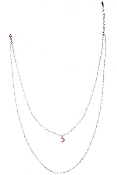 Collana rosario 2 fili con luna pendente Prega&Ama in argento925 e pietre bianche - cod.61184