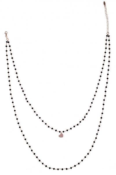 Collana rosario 2 fili con cuore pendente Prega&Ama in argento925 e pietre nere - cod.61185