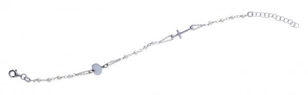Bracciale rosario in argento925 Prega & Ama con pietre bianche e cuore smaltato bianco - cod.61010