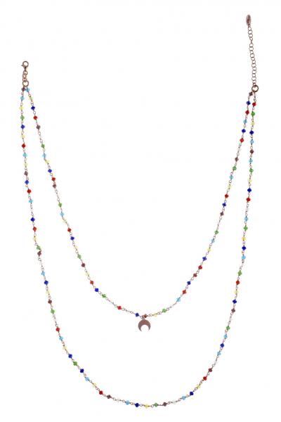 Collana rosario 2 fili con luna pendente Prega&Ama in argento925 e pietre multicolor - cod.61186