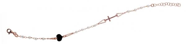 Bracciale rosario in argento925 Prega & Ama con pietre bianche e cuore smaltato nero - cod.61015