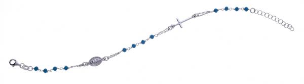 Bracciale rosario Prega&Amo in argento925 con pietre azzurre- RODIO- cod.61101