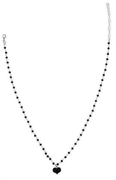Girocollo rosario Prega&Ama in argento925 con pietre nere e cuore smaltato nero - cod.61166
