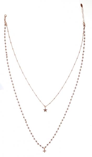 Collana rosario 2 fili con stella e croce pendente Prega&Ama in argento925 e pietre grigie - cod.61182