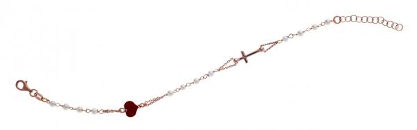 Bracciale rosario in argento925 Prega & Ama con pietre bianche e cuore smaltato rosso - cod.61013