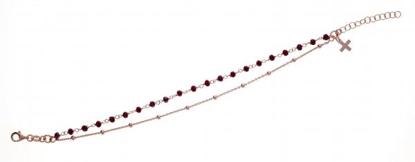 Bracciale rosario 2 fili pendente Prega&Ama in argento925 con pietre bordeaux - cod. 61161
