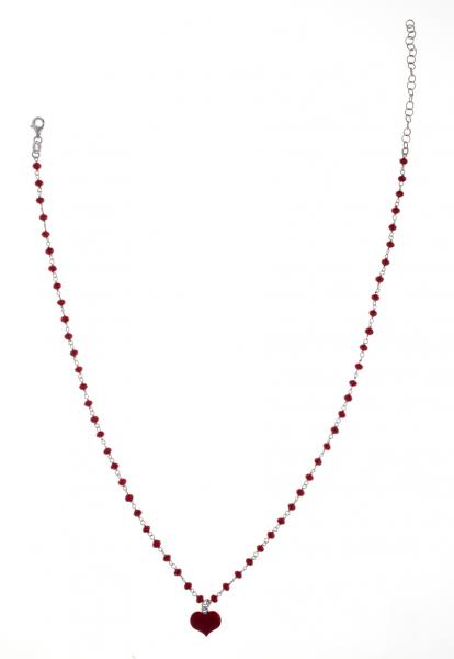 Girocollo rosario Prega&Ama in argento925 con pietre rosse e cuore smaltato rosso - cod.61168