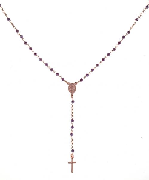 Collana rosario pendente Prega&Ama in argento925 con pietre lilla - cod.61143