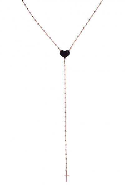 Collana pendente in argento925 Prega & Ama con cuore smaltato nero - cod.61077