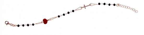 Bracciale rosario in argento925 Prega & Ama con pietre nere e cuore smaltato rosso - cod.61008