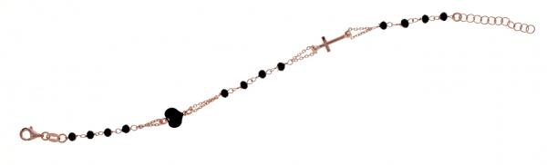 Bracciale rosario in argento925 Prega & Ama con pietre nere e cuore smaltato nero - cod.61007