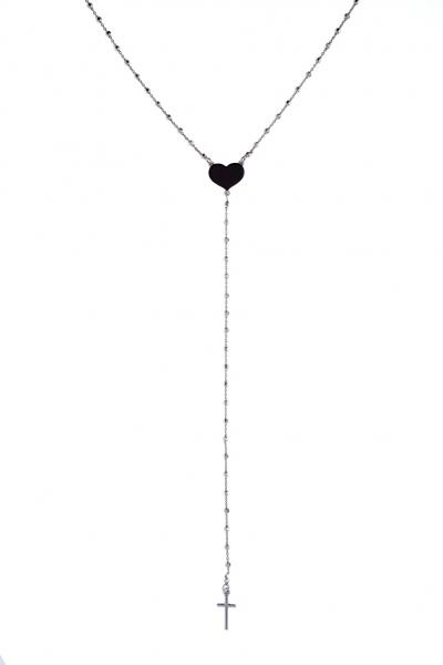Collana pendente in argento925 Prega & Ama con cuore smaltato nero - cod.61074