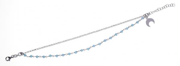 Bracciale rosario 2 fili pendente Prega&Ama in argento925 con pietre azzurre chiare -cod.61158