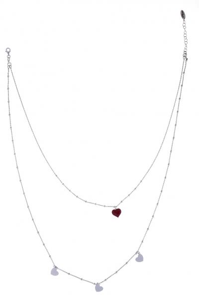 Collana 2 fili Prega&Ama in argento925 con cuore smaltato rosso - cod.61052