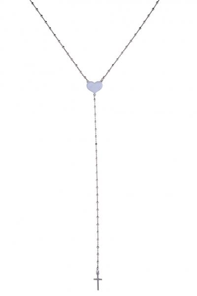 Collana pendente in argento925 Prega & Ama con cuore smaltato bianco - cod.61073