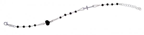 Bracciale rosario in argento925 Prega & Ama con pietre nere e cuore smaltato nero - cod.61006